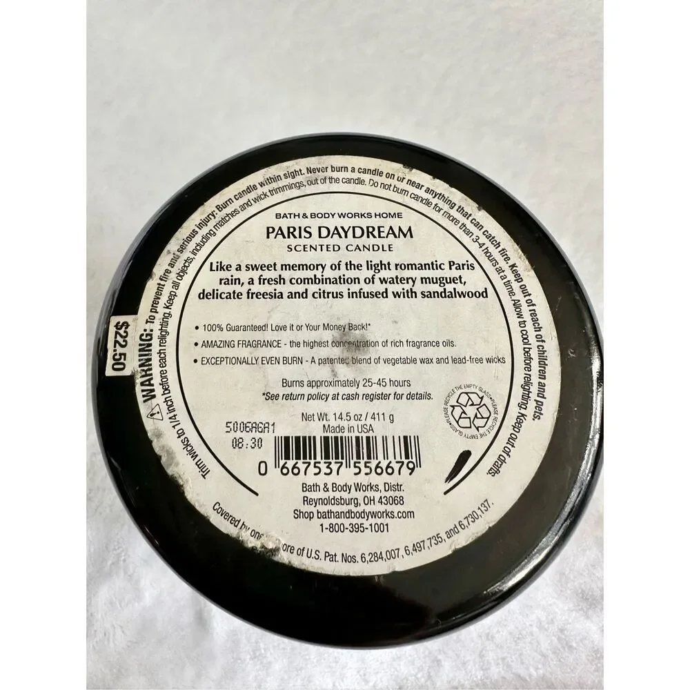 Bath Body Works Home PARIS DAYDREAM 3-wick Candle, 14.5 oz. - rare - Picture 6 of 6